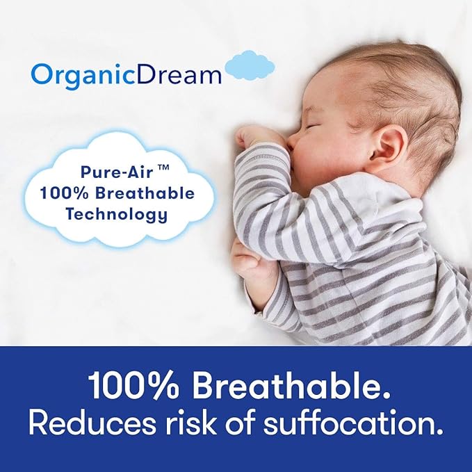 Organic Dream Crib and Toddler Mattress - 100% Breathable Proven to Reduce Suffocation Risk, 100% Washable Cover, Baby + Toddler Bed, GREENGUARD Certified, Hypoallergenic - Deluxe 5"- White
