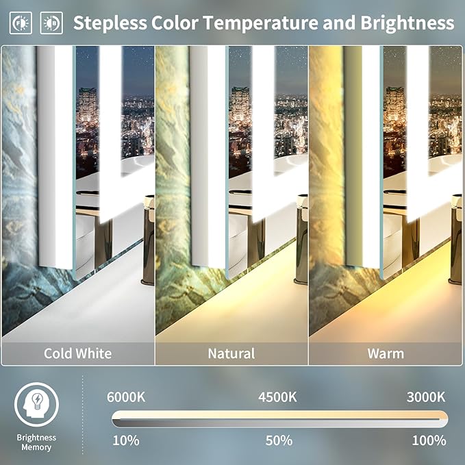 LED Mirror for Bathroom, 72x32 Inch Backlit + Front Lighted Bathroom Vanity Mirror with Lights, Double Light Strips, 3 Colors, Shatter-Proof, Anti-Fog and Brightness Memory