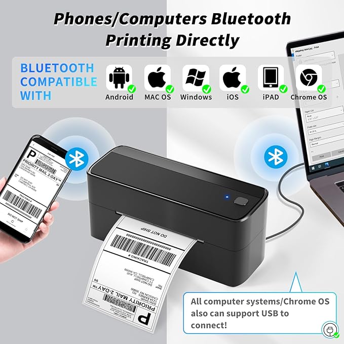 ASprink Shipping Label Printer - 241BT Bluetooth Thermal Label Printers for Small Business, 4X6 Wireless Thermal Printer for Shipping Packages, Compatible with iPhone, Windows, USPS, Amazon, Black