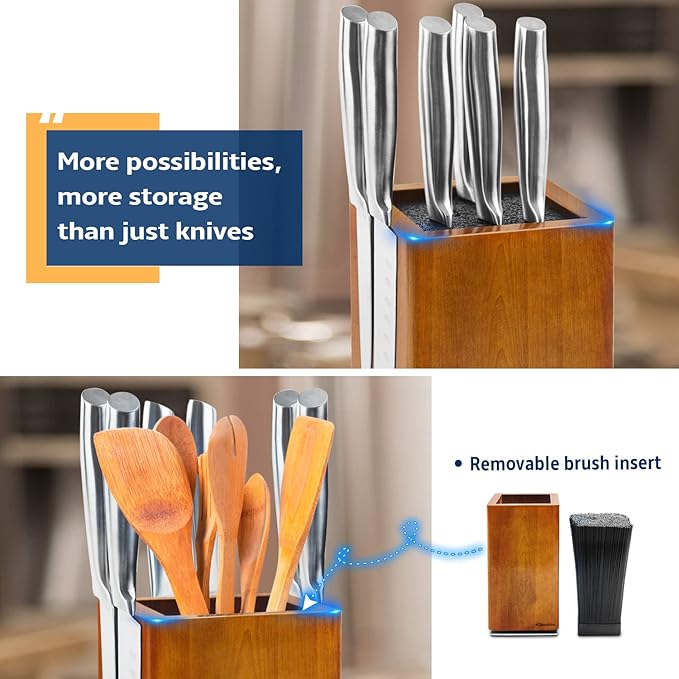 universal magnetic knife block without knives-360° rotatable magnetic knife holder made of fine acacia wood, Extra large magnet knife storage for knives and utensils for a quality kitchen life