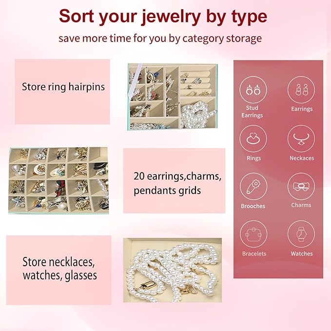 BOOVO Clear Lid Jewelry Box,3 Layers Jewelry Organizer Large Multi-Functional Jewelry Storage Box with 2 Drawers,Jewelry Display Case of Rings Earrings Necklace Bracelets for Women Girls (Turquoise)