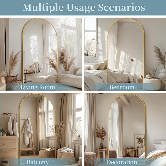 Full Length Mirror with Stand, 82"x44" Arched Full Body Mirror, Large Stand Up Mirrors, Aluminum Frame Floor Standing Mirrors, Freestanding Hanging Leaning Mounted for Bedroom Living Room Gold