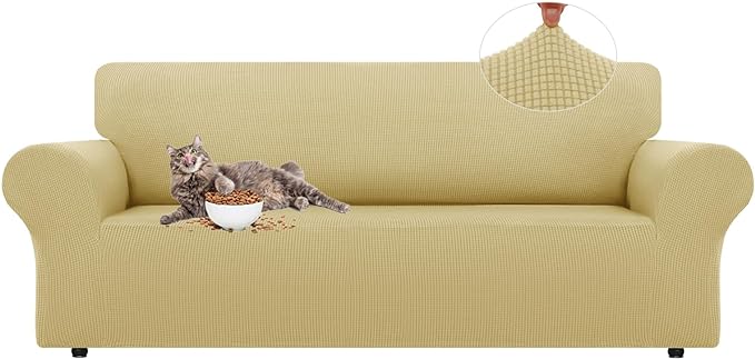 LURKA Stretch Oversized Sofa Slipcovers 1 Piece Couch Covers for 3 Cushion Couch Sofa Furniture Protector Full Sofa Covers with Elastic Bottom for Kids and Pet (Champagne, X-Large)