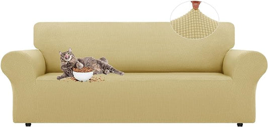 LURKA Stretch Oversized Sofa Slipcovers 1 Piece Couch Covers for 3 Cushion Couch Sofa Furniture Protector Full Sofa Covers with Elastic Bottom for Kids and Pet (Champagne, X-Large)