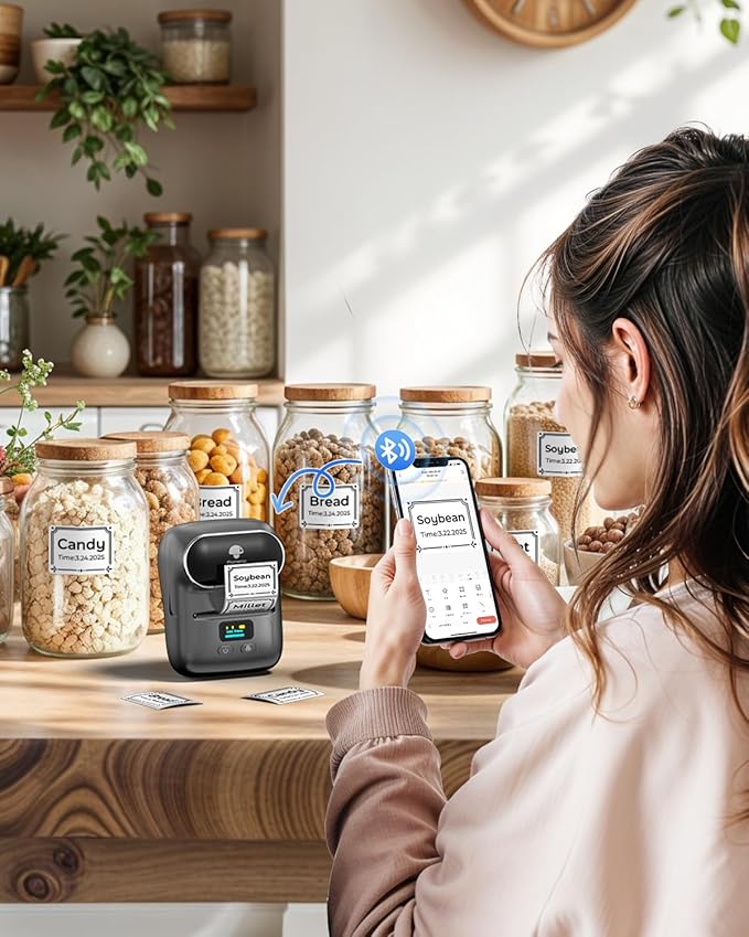 Phomemo M110 Thermal Label Makers- Barcode Label Printer Bluetooth Label Maker Portable Printer for Small Business, Address, Logo, Clothing, Mailing, Sticker Printers for Phone & PC, Gray