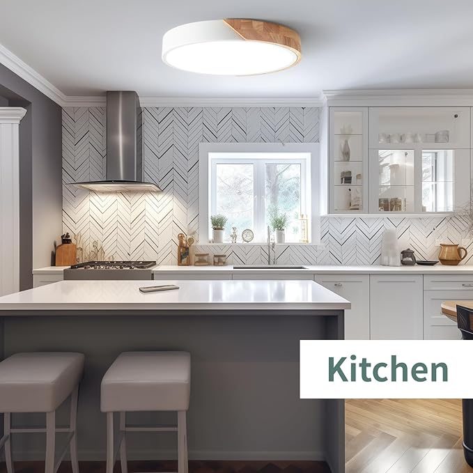 LED Flush Mount Ceiling Light Fixture Wood,16 inch Kitchen Light Fixtures Ceiling Mount 36W, Round Close to Ceiling Light Dimmable 5CCT for Bedroom,Kitchen,Living Room