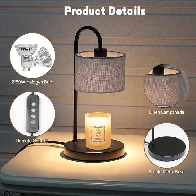 Candle Warmer Lamp with Timer, Dimmable Candle Wax Warmer Electric Candle Lamp for Scented Candles with 2 Bulbs, House Warming Gifts Brithday Gifts for Women Bedroom Home Decor - Gray