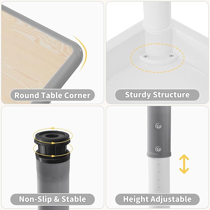 Adjustable Kids Table, Arts and Crafts Child Table with Graffiti Desktop, 7 Level Height Adjustable Children Table for Ages 3-8, Easy to Wipe Toddler Desk for Classrooms/Daycares/Homes