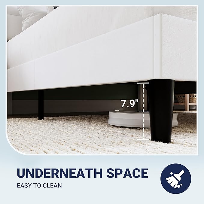 Allewie Queen Size Platform Bed Frame with Charging Station & Storage Headboard, Upholstered Velvet Wingback Design & USB Port, Strong Wooden Slats Support, No Box Spring Needed, Easy Assembly, White