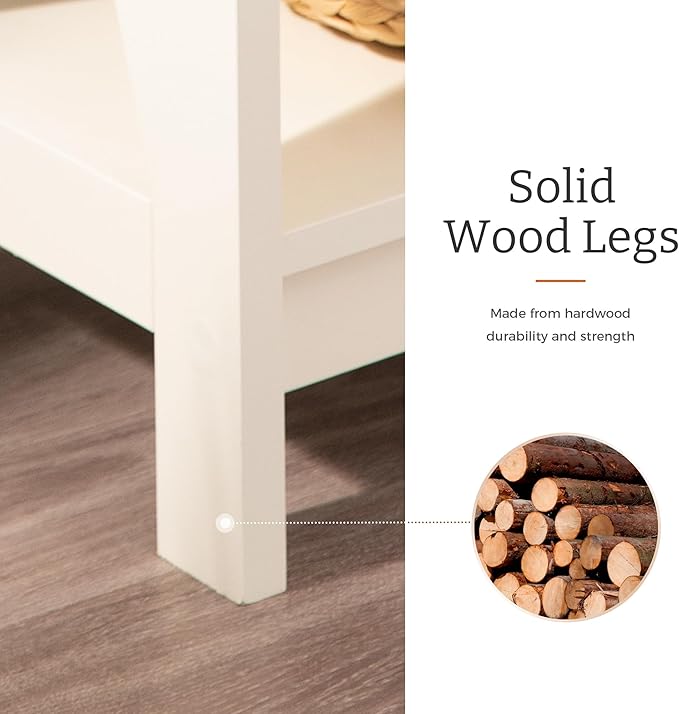 GREEN PARTY Vintage Farmhouse Entryway Console Table, 2-Tier Narrow Sofa Table with Storage Shelf for Living Room and Hallway, Rustic White Accent Furniture with Sturdy X-Shaped Legs