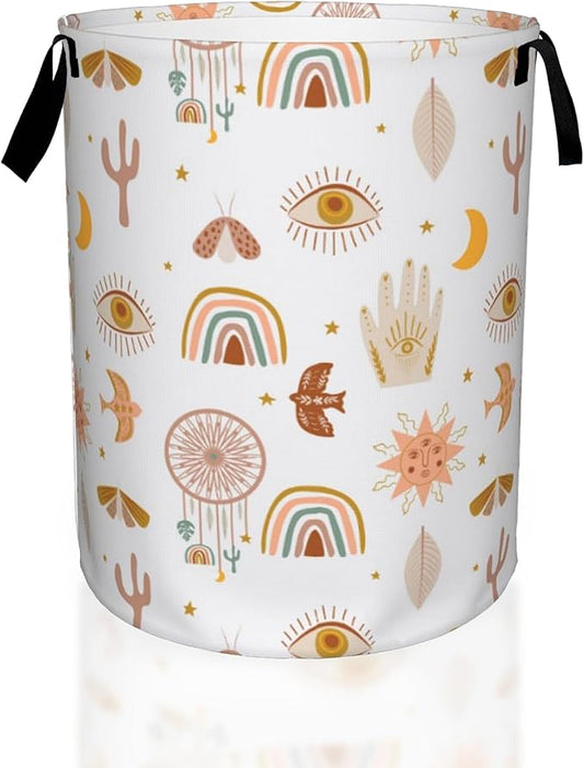 Laundry Hamper, Boho Moon Star Sun Mystical Laundry Basket,Waterproof Foldable Storage Bin for Bedroom,Clothes Organizer Basket,Toys Box 16x20 Inch