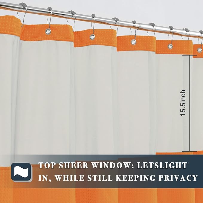 N&Y HOME Waffle Weave Shower Curtain with Snap-in Fabric Liner & 12 Metal Hooks Set - Hotel Style, Waterproof & Washable, Heavyweight Fabric & Mesh Top Window - 71x72, Orange