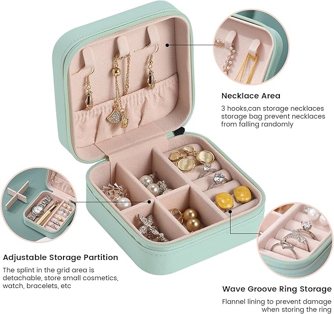 Personalized Jewelry Boxes for Women, Custom Travel Jewelry Case with Name and Birth Flower Month, Portable Jewelry Box Organizer for Mom Birthday Gifts (Blue Customizable)