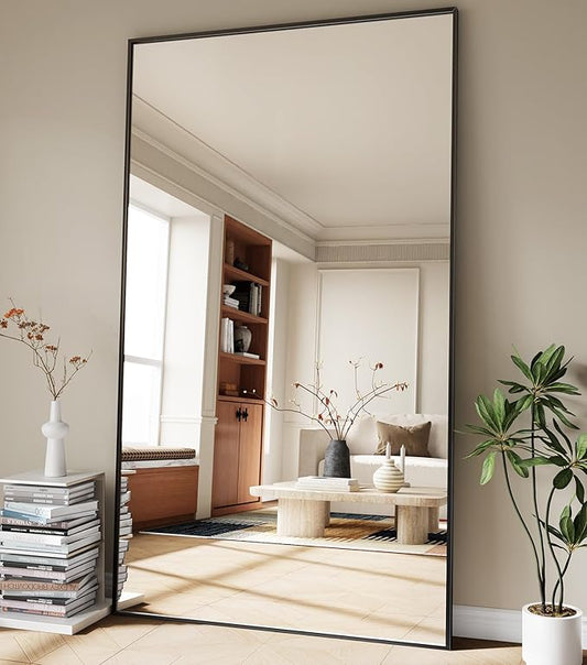 Koonmi 81"x41" Floor Mirror Full Length, Bedroom Floor Body Mirror with Stand, Large Black Mirror, Leaning, Standing or Hanging Horizontally/Vertically