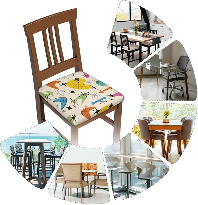 Seat Covers for Dining Room Chairsset of Set of 4, 1950'S Mid Century Modern Stretch Chair Seat Covers Cushion Slipcovers for Kitchen Office