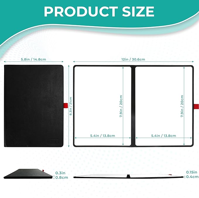 Double-Sided White Board - A5 Portable Whiteboard - Ultra-Thin 0.3" Small Dry Erase Board with 1 Marker & Anti-Ghosting Surface | Magnetic-Ready | Mini Foldable for Office,Home,Meeting(Black)