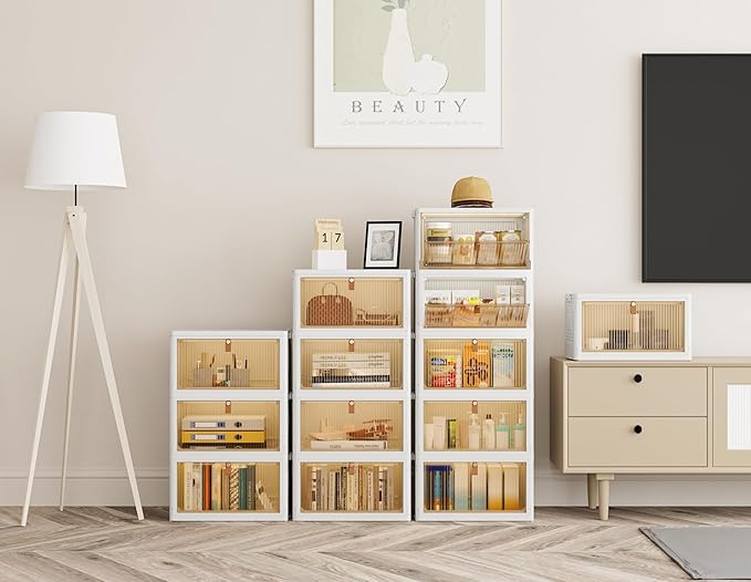 Closet Organizers and Storage 70Qt 3 Pack Stackable Storage Bins with 1 Lid Foldable Closet Organizer Boxes for Clothes Office Supplies Snacks (23Qt X 3)