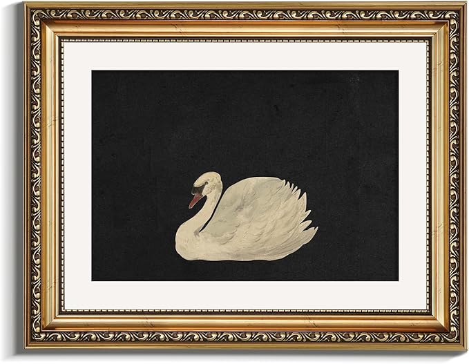 VIYYIEA Gold Framed Wall Art Canvas Print Home Decor Vintage Swan Decoration Grace Swan Art Painting Pictures Rustic Bathroom Wall Decor Animal Farmhouse Artwork for Living Room Bedroom Office 11x14in