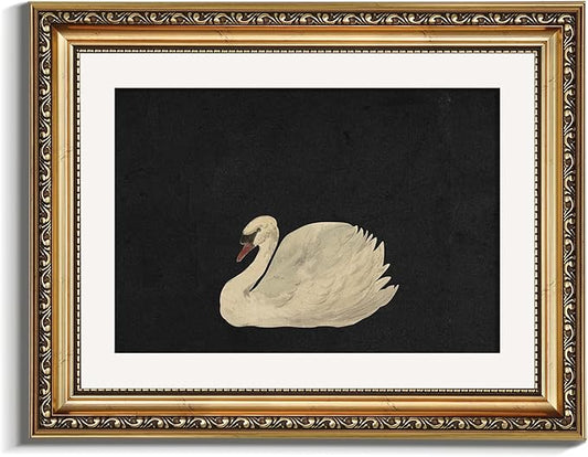 VIYYIEA Gold Framed Wall Art Canvas Print Home Decor Vintage Swan Decoration Grace Swan Art Painting Pictures Rustic Bathroom Wall Decor Animal Farmhouse Artwork for Living Room Bedroom Office 11x14in
