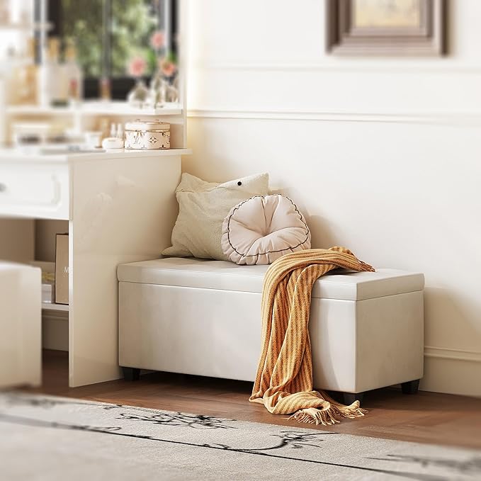 GiftGo Storage Ottoman Bench Foot Rest with Legs End of Bed Bench, Storage Chest, Load up to 660 lb, for Living Room, Bedroom, Entryway (White)