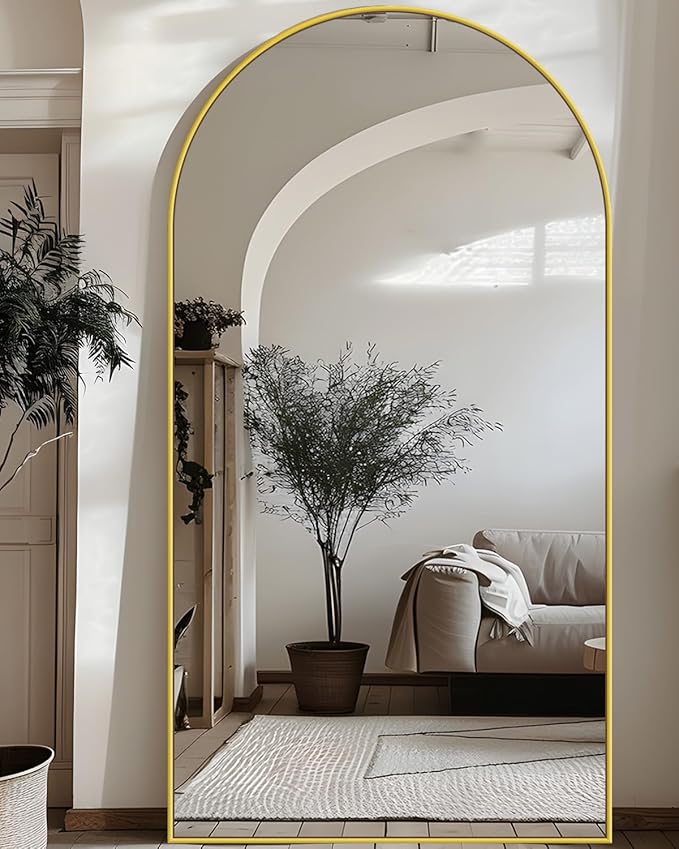 Antok Full Length Mirror, 71"x28" Floor Mirror with Stand, Hanging Mounted Mirrors for Bedroom, Living Room, Cloakroom, Dining Room, Gold, Arched