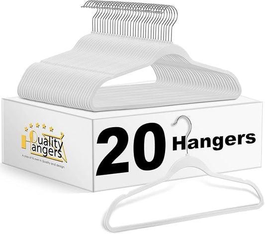 Quality White Plastic Hangers Clothes Hangers 20 Pack - Non-Velvet for Clothes - Heavy Duty Coat Hanger Set -Space-Saving Closet Hangers with Chrome Hook, Non-Flocked Hangers, Cream White