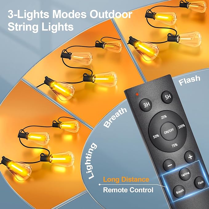 Outdoor String Led Patio Lights - 150Ft 45M Outside Waterproof Light With Remote Dimmable ST38 Shatterproof Bulb Connectable Hanging Outdoor Electric Lighting For Backyard Yard Gazebo Porch Party