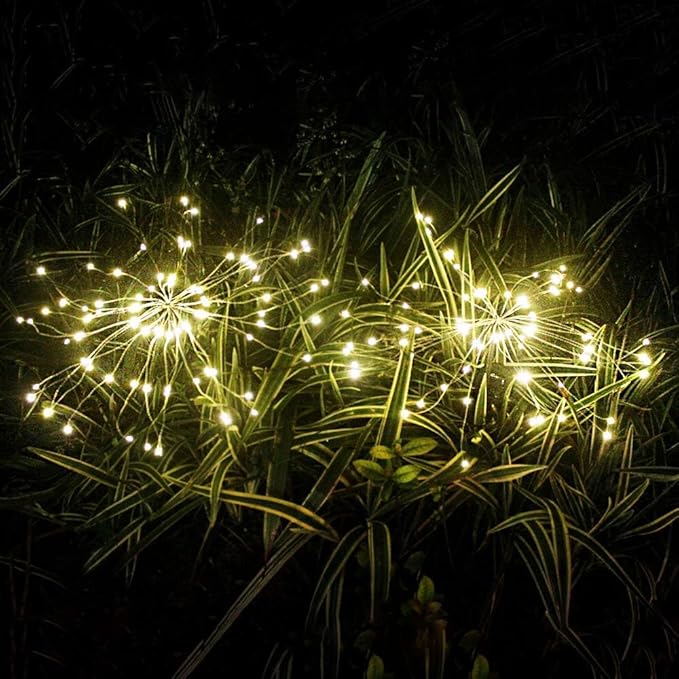 Anordsem Solar Lights Outdoor Waterproof: Garden Fairy Light Powered for Yard Outside Decor-Starburst Fireworks Lamp Led for Patio Pathway- Sparklers Stick Twinkle Gifts for Women 2 Pack Warm White