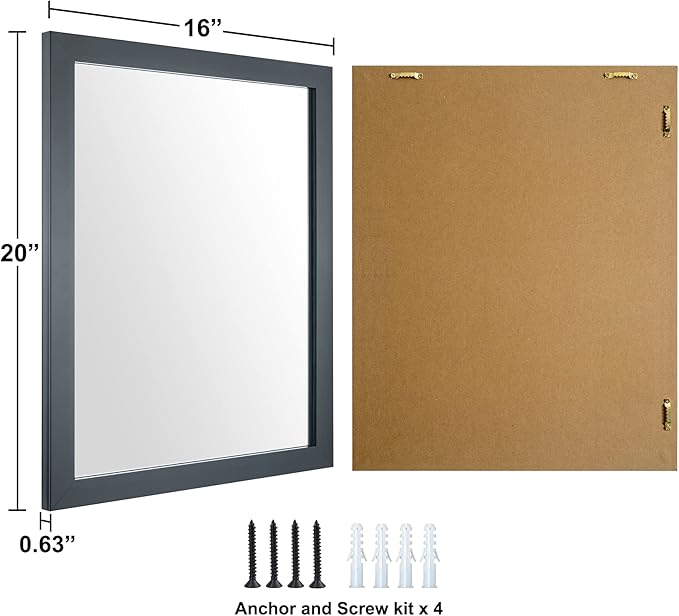 BOMINICA Rectangular Wall Mirror Framed Wall Mirror 16” x 20” for Bathroom, Living Room, Vanity, Black