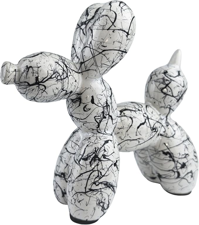 Creative Balloon Dog Statues Small Ceramic Animal Sculpture Modern Home Decor Living Room Desktop Decorations Bedroom Office Cabinet Ornament (White-B)