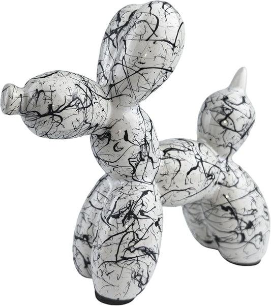 Creative Balloon Dog Statues Small Ceramic Animal Sculpture Modern Home Decor Living Room Desktop Decorations Bedroom Office Cabinet Ornament (White-B)