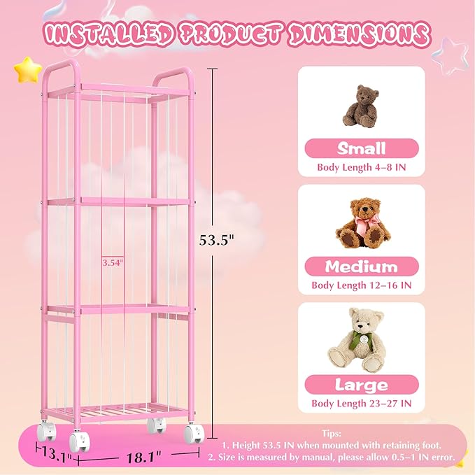 Stuffed Animal Storage Zoo Cage-Stuffed Animal Holder with Heavy Duty Metal Frame & Wheels,Space Save Large Toy Organizer for Kids Holds 50+ Plush Toys for Playroom Bedroom Nursery