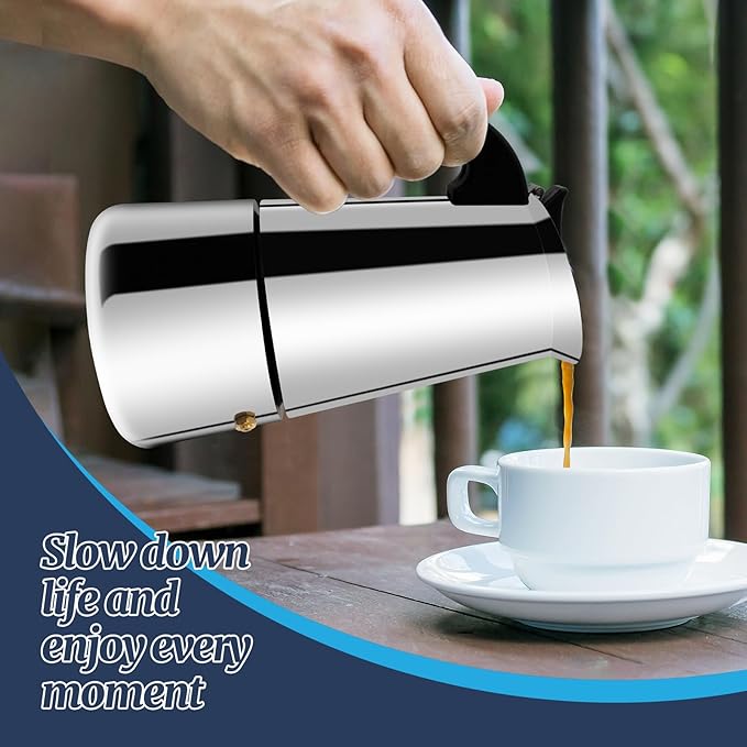 2 Cup Moka Pot Stainless Steel 100ml Italian Espresso Coffee Maker Stovetop Coffee Makers Mocha Pot Percolator Greca Coffee Maker for Induction Stove Portable for Easy Brewing Straight