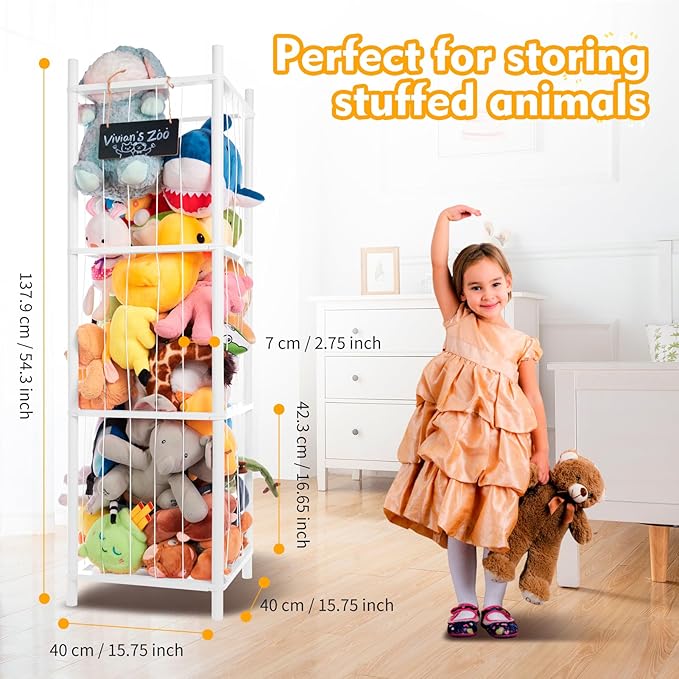 Large Stuffed Animal Storage, Wooden Stuffed Animal Storage Zoo, Toy Holder, Space Saving Toy Zoo for Kidroom, Playroom, Kid’s Gift, White