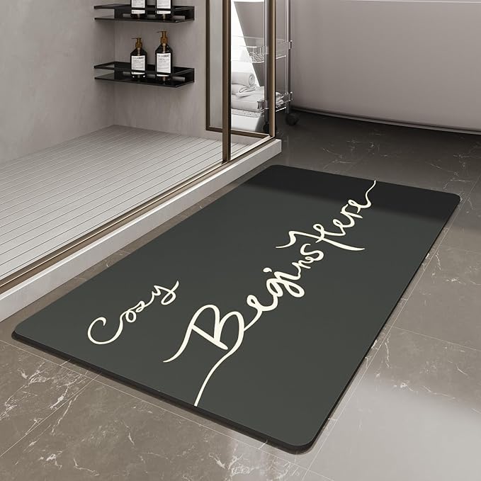 Bath Mat-Bath Mat Rug Non Slip Super Absorbent Stain Resistant Quick Dry Thin Bathroom Rug-Bath Mats for Bathroom Floor Bathtub Vanity-Bathmat Bath Rug Easy Care-17"x35",Black