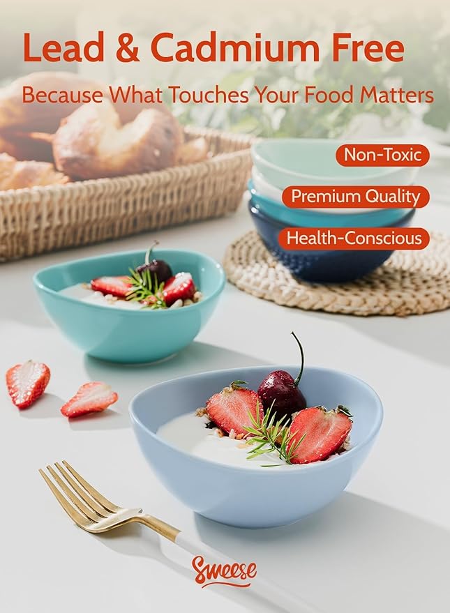 Sweese Porcelain Bowls Set - 5 Inch, 10 oz, Assorted Colors for Desserts, Soup, Rice, 6 Pack, Microwave Dishwasher Safe