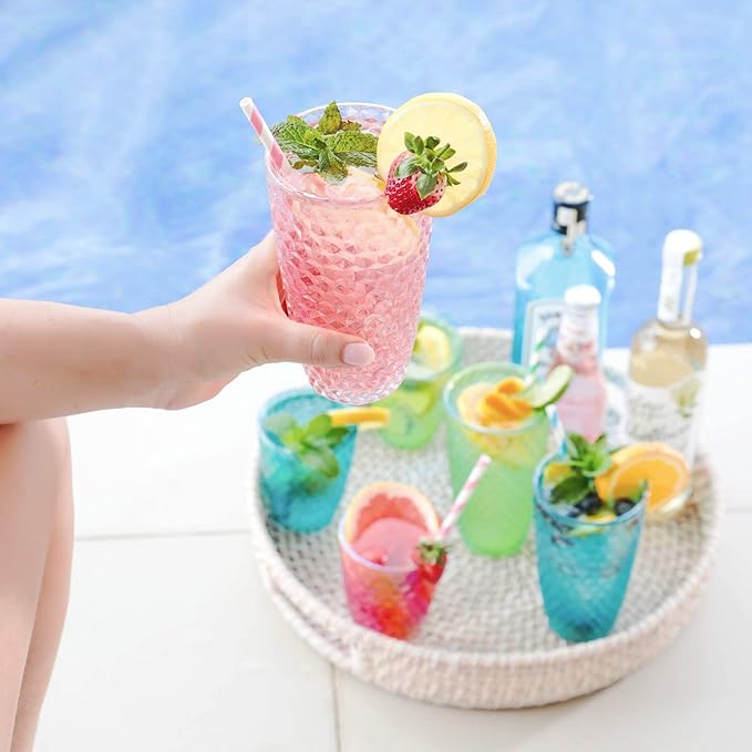 BELLAFORTE Shatterproof Tritan Plastic Tall Tumbler, Set of 4, 19oz - Laguna Beach Drinking Glasses - Unbreakable Tritan Drinking Glasses for Parties - BPA Free - Pink