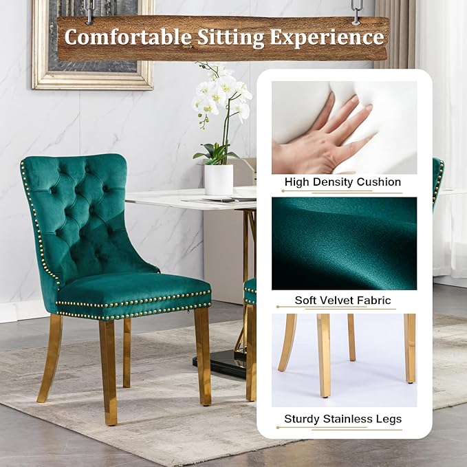 Goujxcy 5 Piece Marble Dining Table Set for 4, Luxury White Marble Gold Kitchen Table with 4 Green Velvet Upholstered Chairs, Modern 4 Person Dining Room Table Set for Kicken Dining Office Room