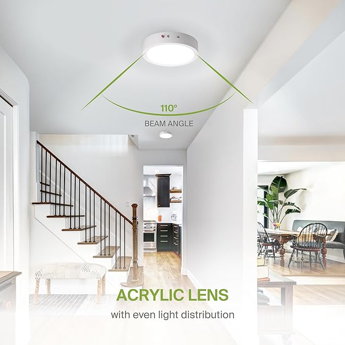 ASD LED 9" Round Flush Mount Ceiling Light Fixture, Low Profile Surface Lighting | 5CCT, Dimmable, Battery Backup, ETL Listed | 18W 1600LM 2700-6000K 120V | Kitchen, Hallway Lamp | White, 12 Pack