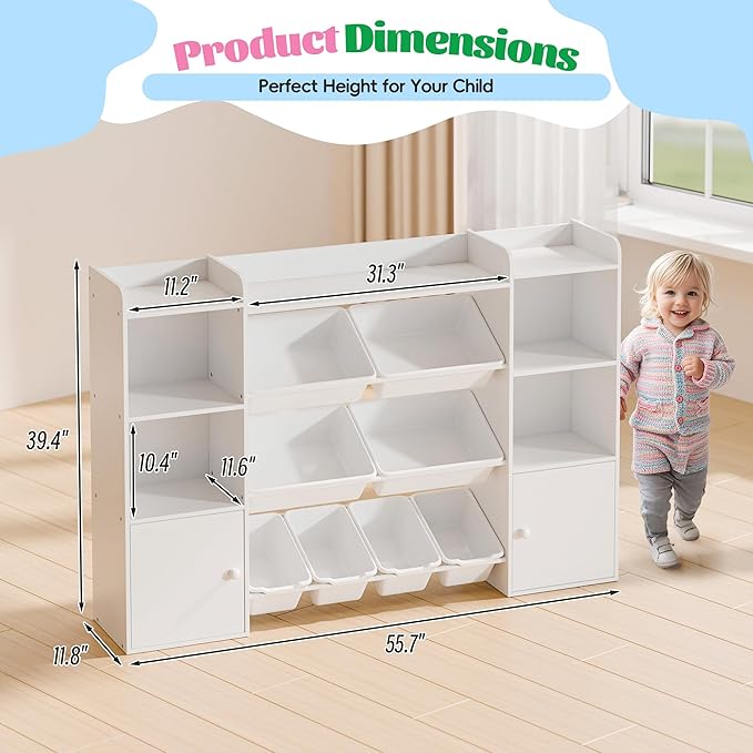 Large Kids Toy Storage Organizer, Toy Organizers and Storage with Bookshelf, Kids Bookshelf and Toy Storage with 6 Storage Cubbies and 8 Storage Bins for Kids' Rooms, Playrooms, and Nurseries