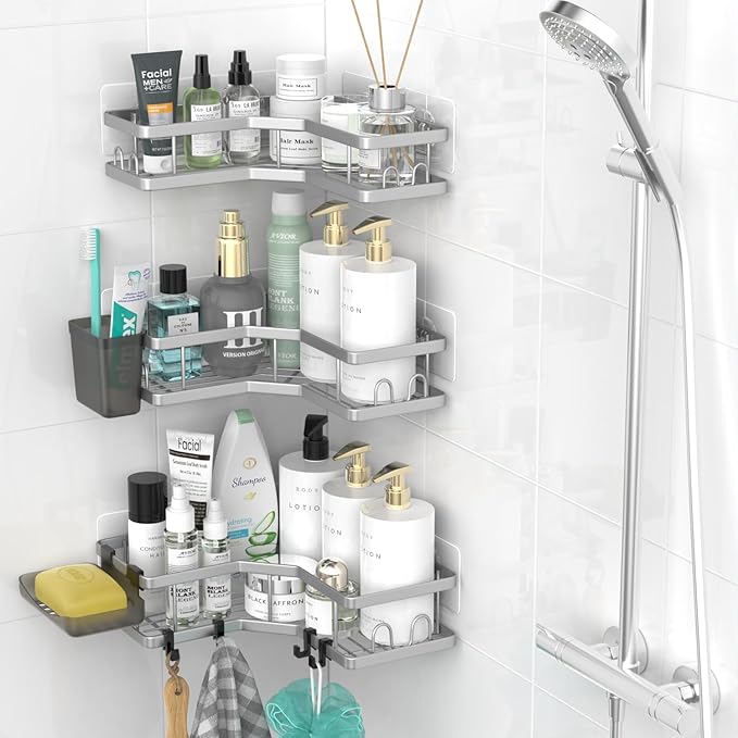 Corner Shower Caddy Bathroom Organizer: Adhesive Shower Rack Bathtub Shelves - 3Pack No Drilling Shower Shelf - Stainless Steel Rustproof Bath Tub Organizer