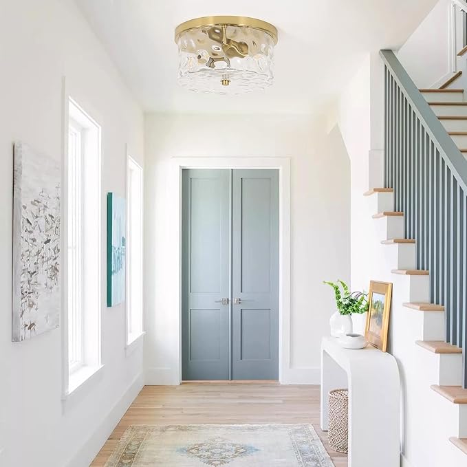 2-Light Flush Mount Ceiling Light Farmhouse Kitchen Island Ceiling Light with Bubble Glass Close to Ceiling Light Fixture for Living Room Bedroom Foyer Hallway