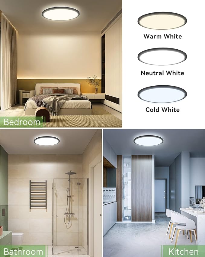 zemty 4Pack 12 Inch LED Ceiling Light Flush Mount, 28W 3200lm Super Slim Flush Mount Ceiling Light Fixtures, 3000K/4500K/6000K Selectable Ceiling Lamp for Bedroom Bathroom Kitchen Living Room (Black)