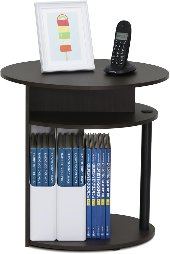 FURINNO Oval End Table, One, Walnut