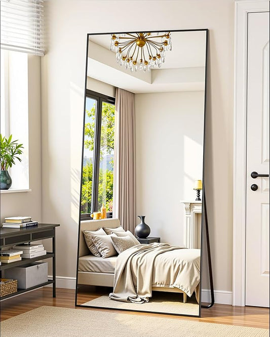 Suidia Full Length Mirror, 58"x18" Floor Standing Mirror Freestanding, Full Body Mirrors with Stand for Bedroom, Hanging Mounted for Living Room Cloakroom, Black, Rectangular Style