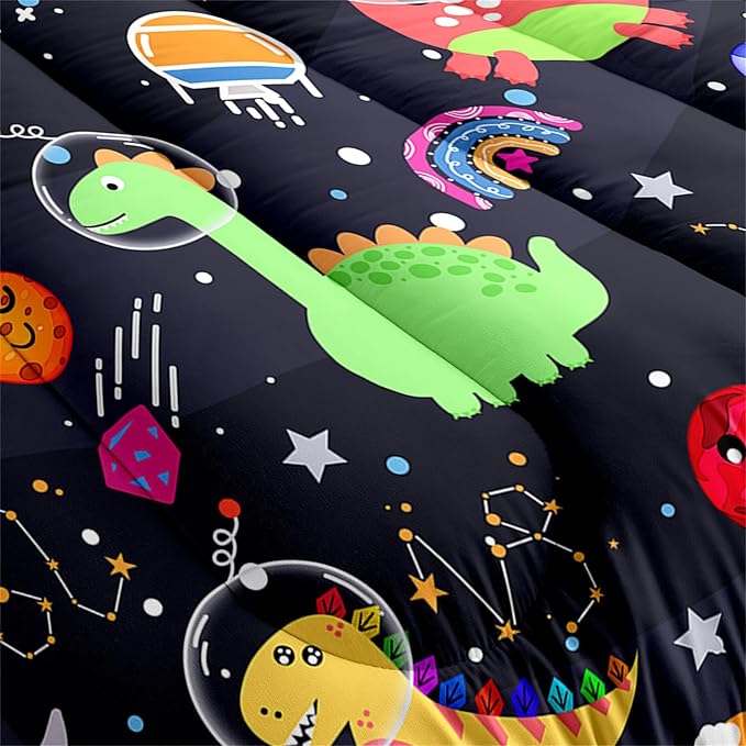 Cartoon Dinosaur Comforter Set - Boys Full Size Dinosaur Bedding Set for Bedroom Dinosaurs Quilt with 2 Pillowcases for Kids Girls Boys Room Decor, 3 Pieces