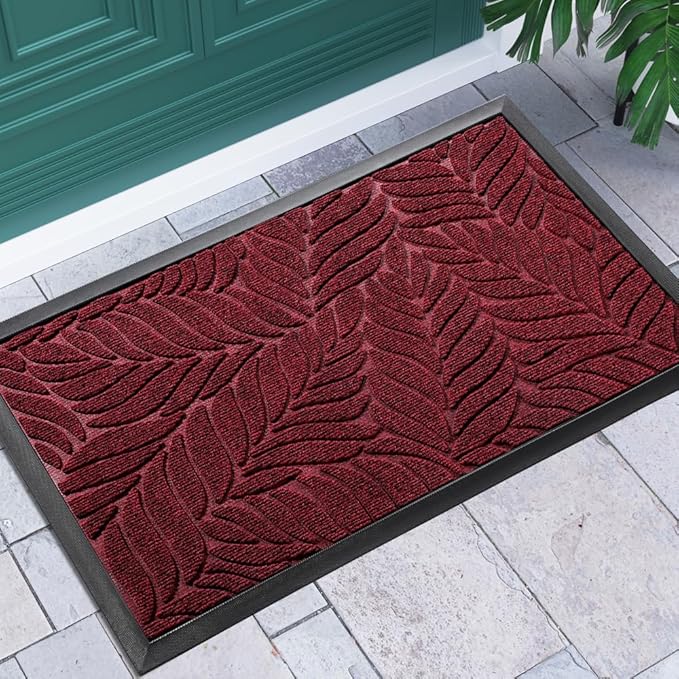 Yimobra Front Door Mat Outdoor Indoor, 36x24 All-Season Waterproof Welcome Mat, All-Weather Outside Entrance Mat, Non-Slip Patio Porch Doormat, Low Profile, Fade Resistant, Red
