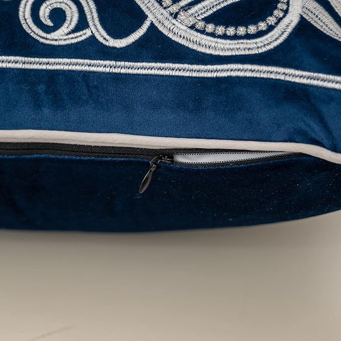 Aeckself European Floral Pillow Cover 12x20 Inch, Luxury Velvet Embroidered Decorative Lumbar Throw Pillow Cover for Couch Bedroom Living Room, Navy Blue and White