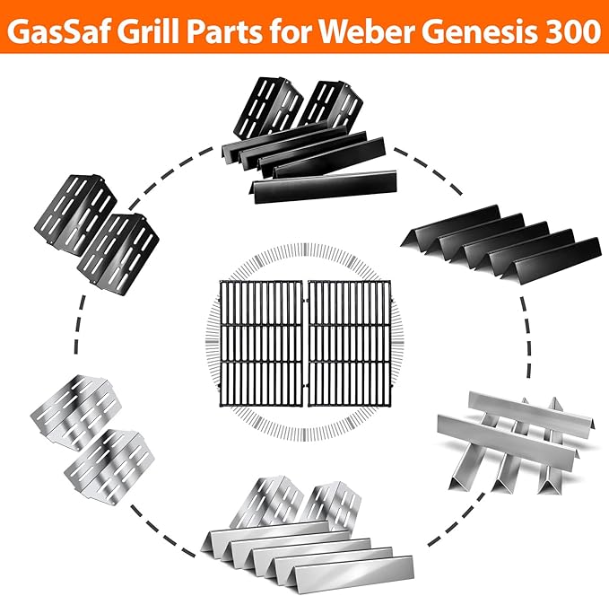 GasSaf 17.5 inch Flavorizer Bars for Weber Genesis 300 E310 E20 E330 Grill Parts, Flavor Bars 7620 7621 for Weber Genesis 300 Grills Replacement Parts(Front Knobs 2011-2016), 5-Pack Stainless Steel