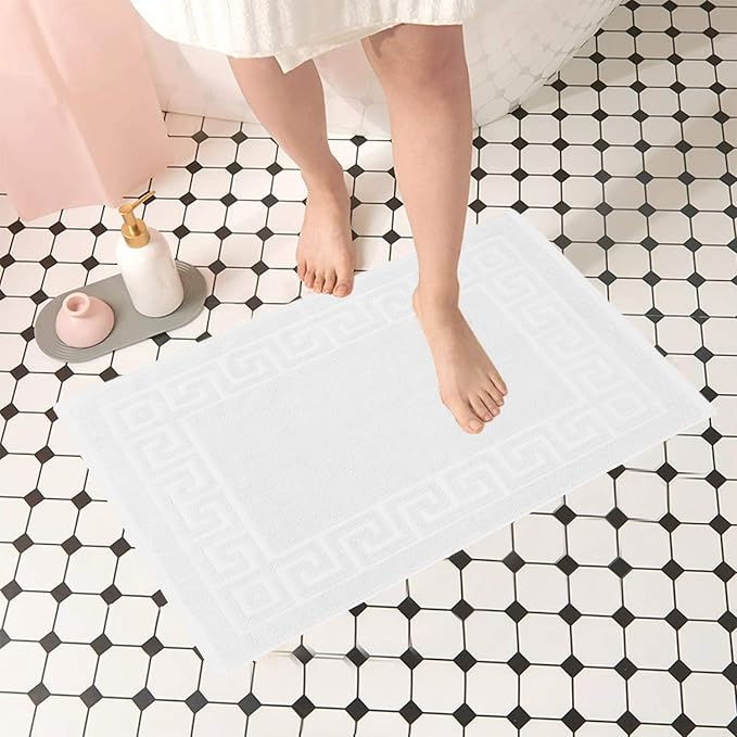 DAN RIVER Greek Bath Mat - White, 100% Ring Spun Cotton, Pack of 2, 20x32 inches, 800 GSM, Non-Slip, Absorbent, Quick Drying, Machine Washable Bathroom Floor Mats for Shower, Kitchen & Bath